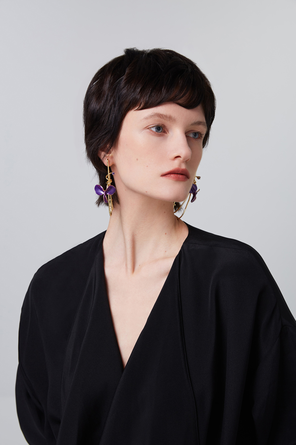 Wisteria Collection Purple Single Flower Wire Earrings