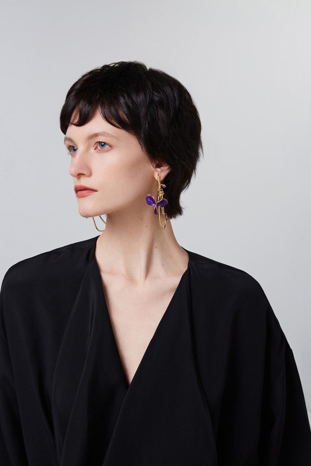 Wisteria Collection Purple Single Flower Wire Earrings