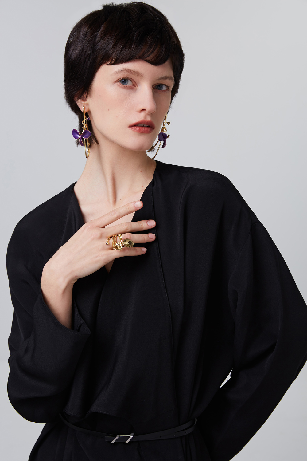 Wisteria Collection Purple Single Flower Wire Earrings