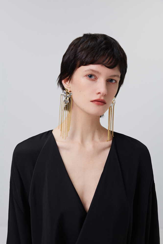 Wisteria Collection Asymmetric Golden And Silver Tassel Earrings