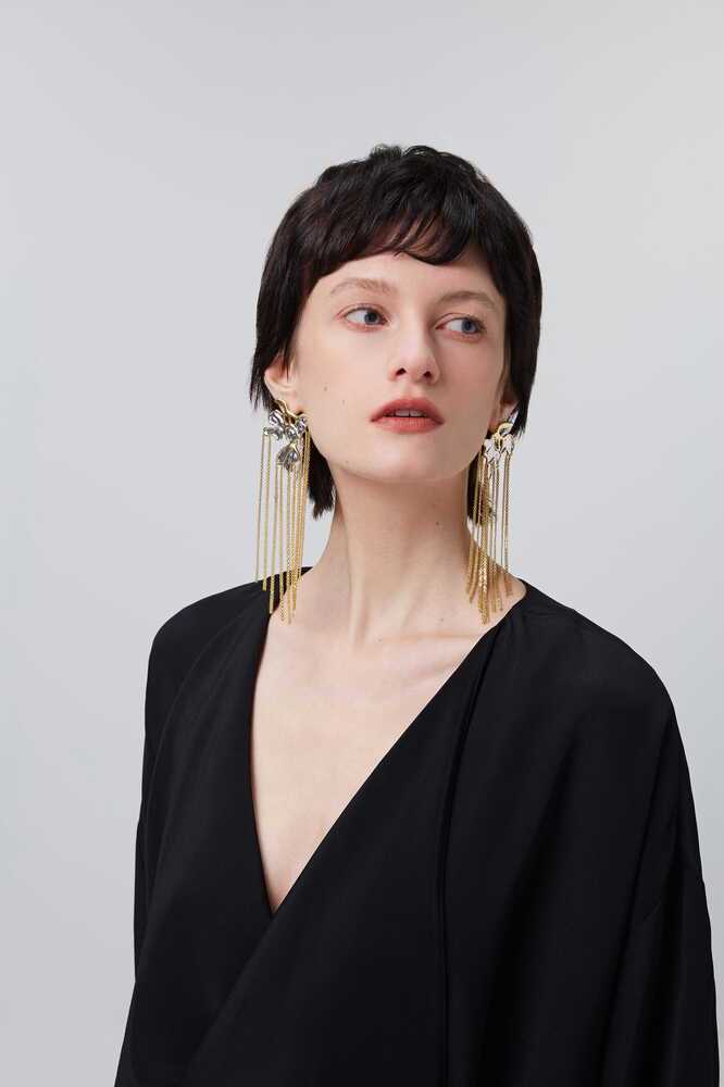 Wisteria Collection Asymmetric Gold And Silver Tassel Earrings