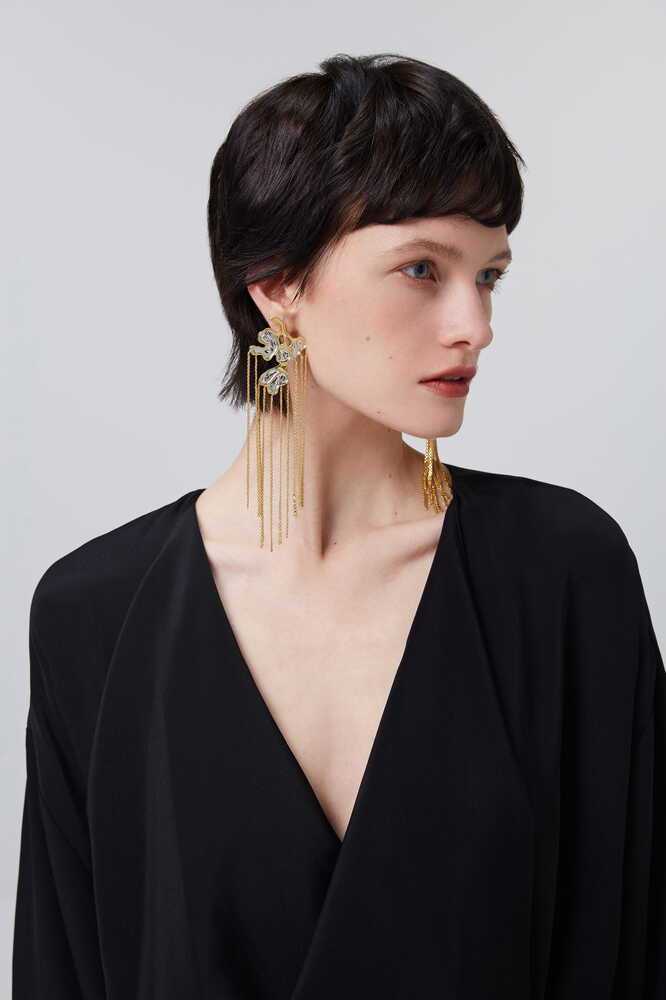 Wisteria Collection Asymmetric Gold And Silver Tassel Earrings