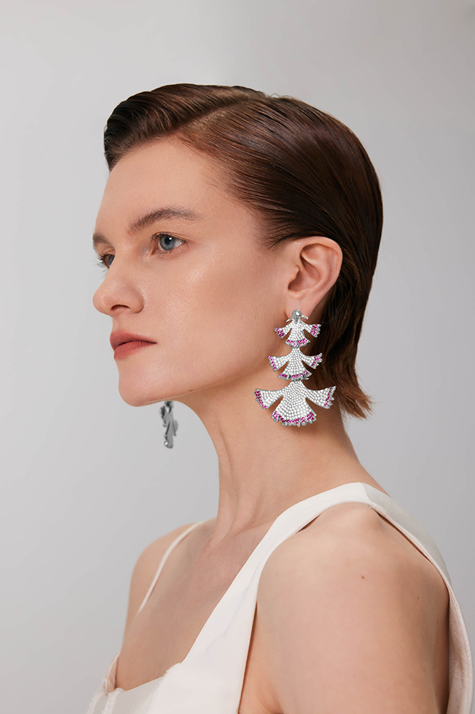 Carnation Collection Three Petals Tassel Earrings Silver And Golden