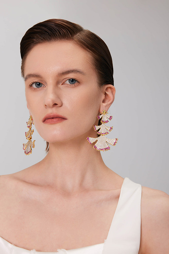Carnation Collection Three Petals Tassel Earrings Silver And Golden