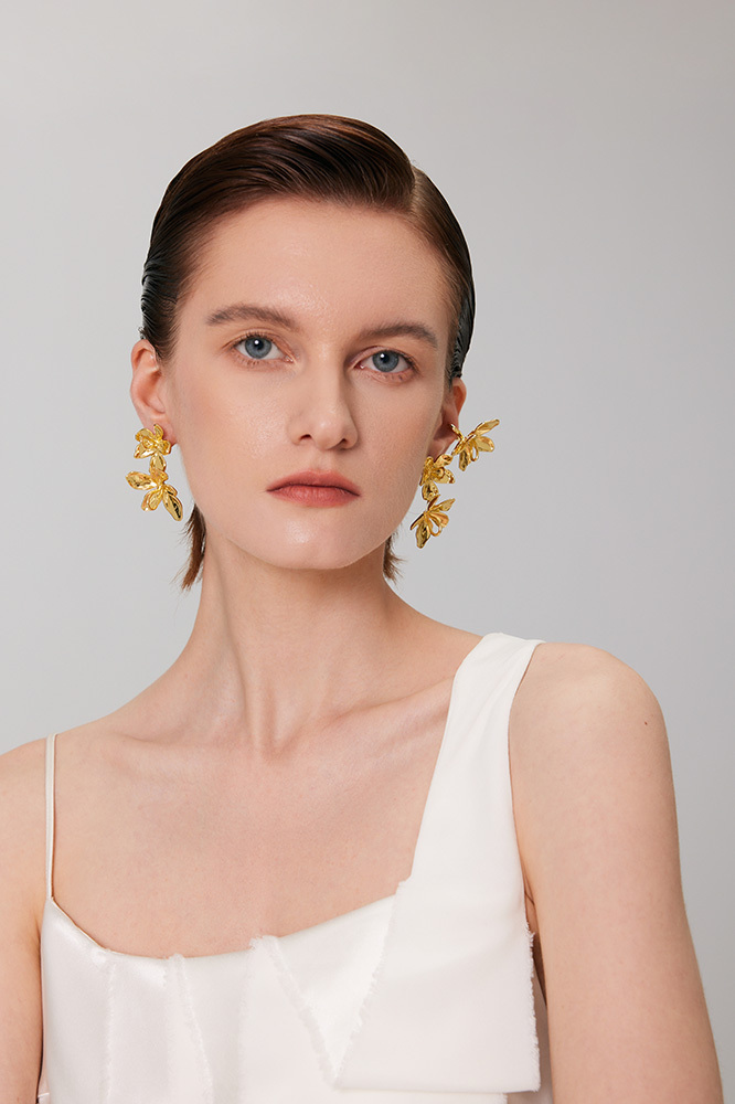 Peach Blooming Collection Classic Bifloral Earrings