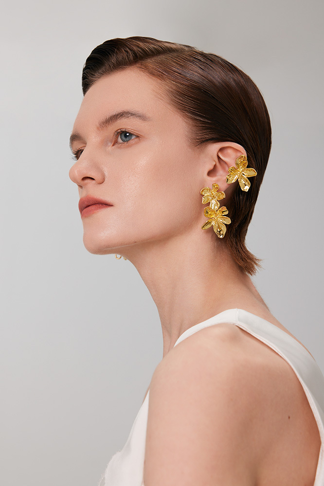 Peach Blooming Collection Classic Bifloral Earrings