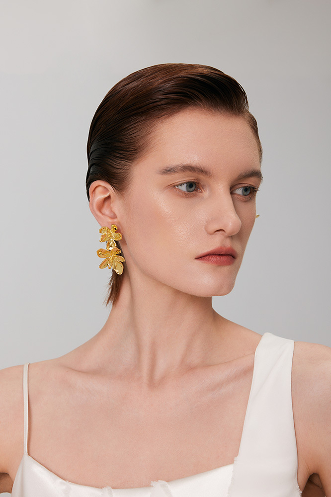 Peach Blooming Collection Classic Bifloral Earrings