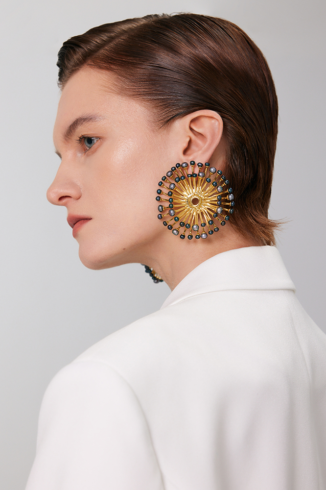 Eucalyptus Collection Double Layer Flower Multi-pearl Earrings