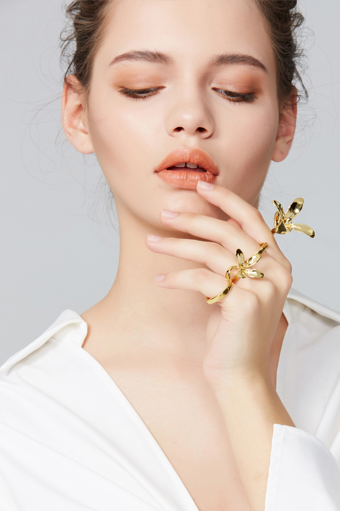 Orchids Collection Bifloral Four Finger Ring Free Size