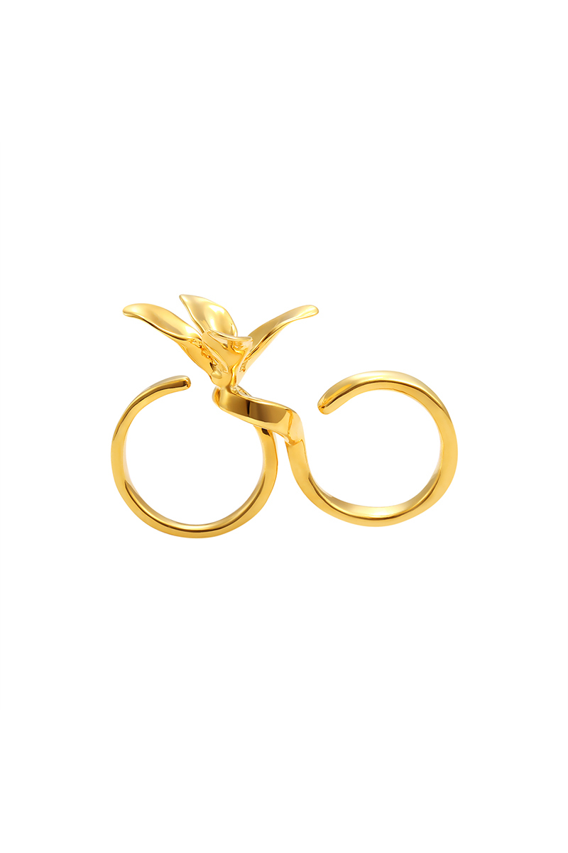 Orchids Collection Double Finger Ring With Flower Free Size