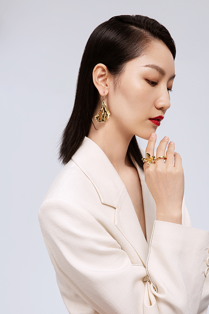 Orchids Collection Asymmetrical Golden Petal Earrings