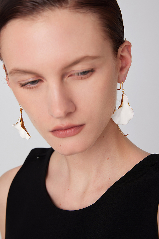 Orchids Collection Asymmetrical White Petal Earrings