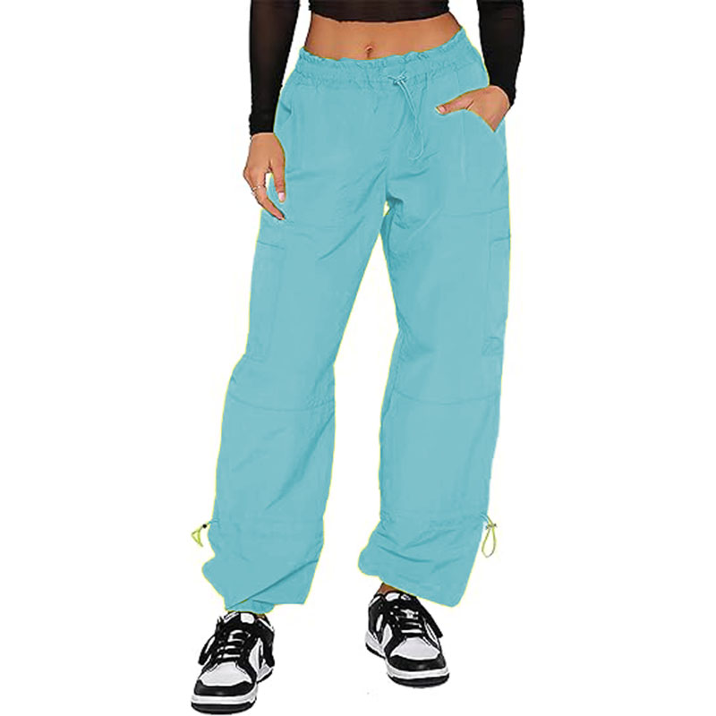 Women Drawstring Elastic Waist Baggy Parachute Pants