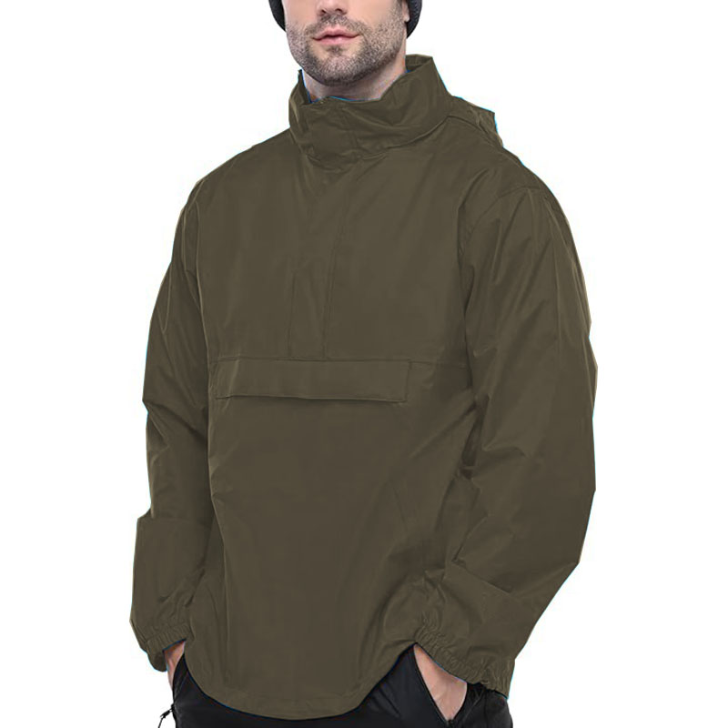 Men Pullover Rain Jacket Waterproof with Hood Lightweight Packable Raincoat