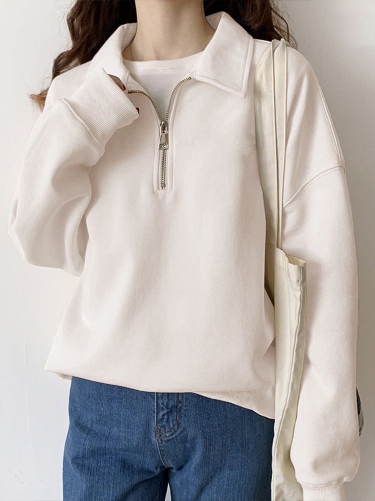 Women Fleece Loose Fit Sport Hoodie Half zipper Gym Fitness Coat 