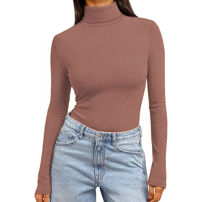 Women Turtleneck Long Sleeve Shirt Lightweight Base Solid Slim Fit Top