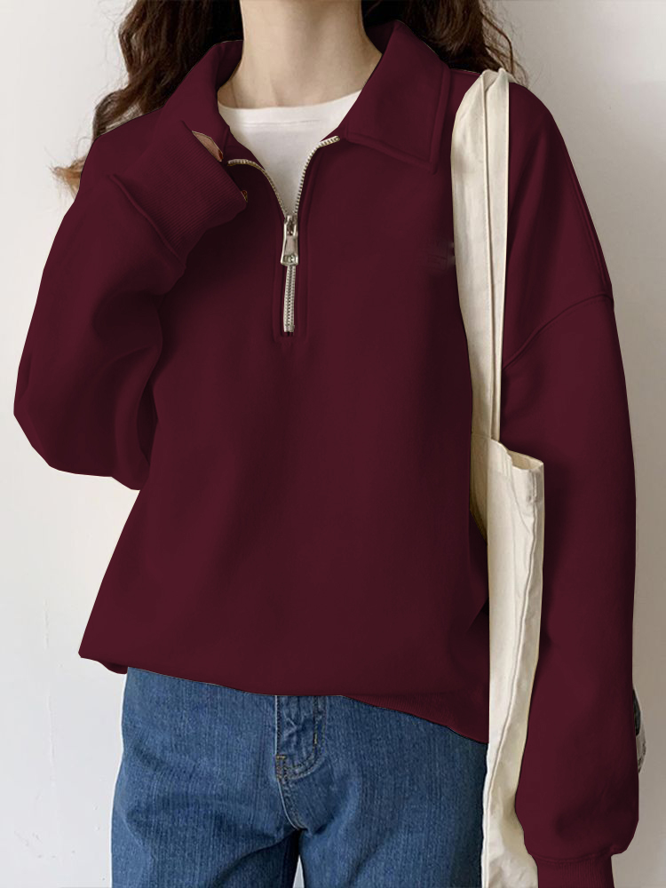 Women Fleece Loose Fit Sport Hoodie Half zipper Gym Fitness Coat 