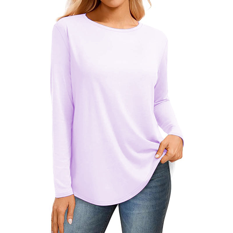 Women Ribbed Round Neck Slim Fitted T Shirts Basic Solid Long Sleeve