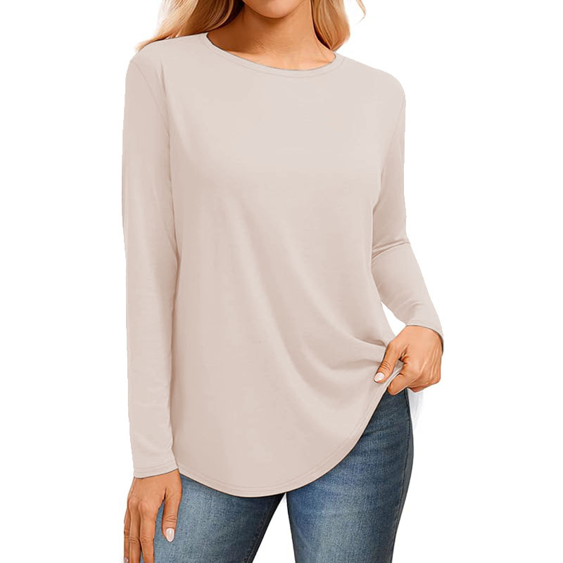 Women Ribbed Round Neck Slim Fitted T Shirts Basic Solid Long Sleeve