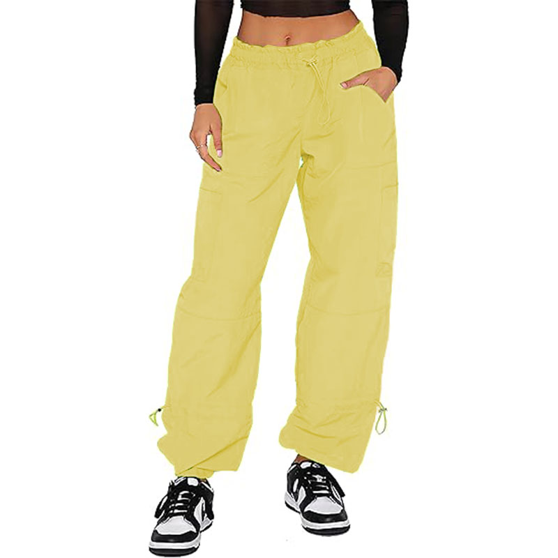 Women Drawstring Elastic Waist Baggy Parachute Pants
