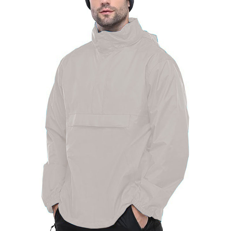 Men Pullover Rain Jacket Waterproof with Hood Lightweight Packable Raincoat