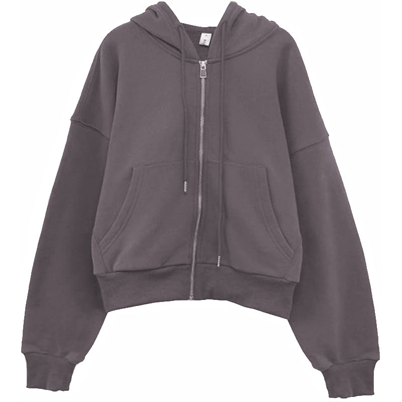 Women  Drawstring Hoodie Fleece Full Zip Casual Jacket