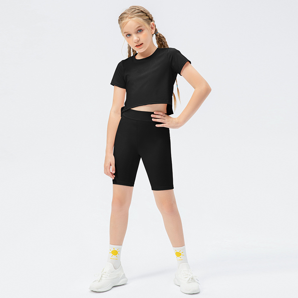 4 Colors Girls Kid Cute Shirt Quick Dry Breathable Stretch Short Sleeve Kids Clothing Children Yoga Sports Dance Tank Top Shirts