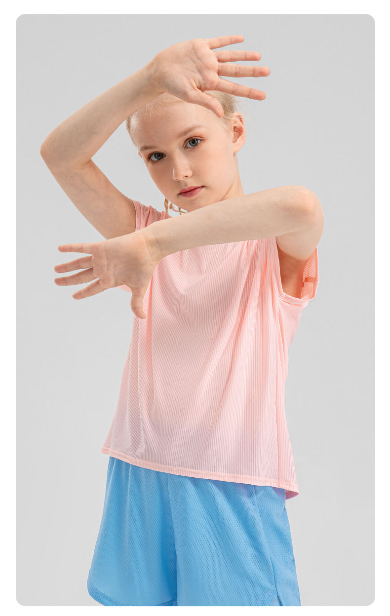 4 Colors Girls Kid Cute Shirt Quick Dry Breathable Stretch Short Sleeve Kids Clothing Children Yoga Sports Dance Tank Top Shirts
