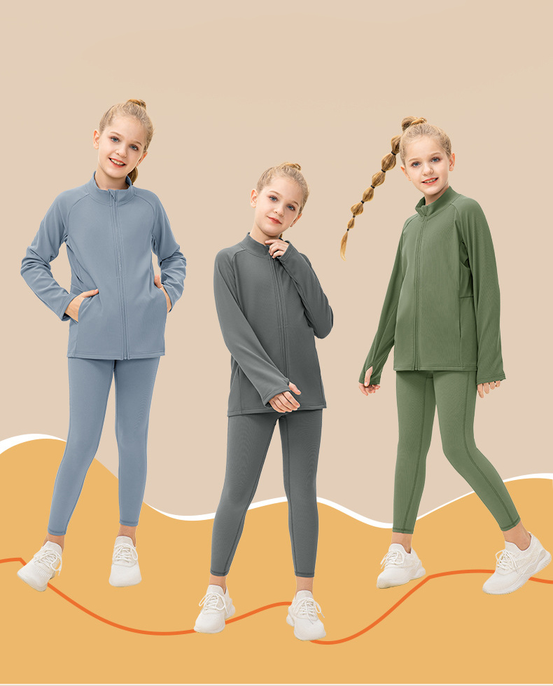 NWT 2 pcs Girls Kid Winter Fleece Jacket Breathable Stretch Top Thick & Dance Tight Kids Pant Children Yoga Sports Sets