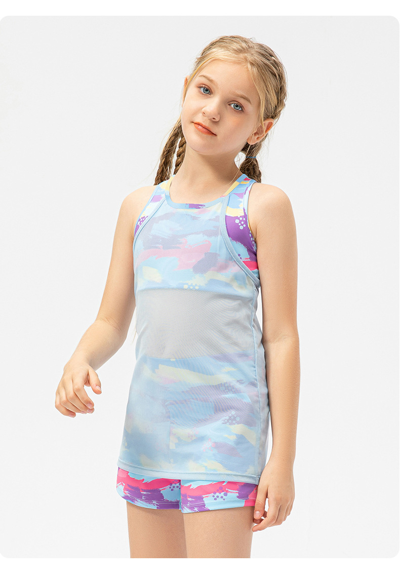 NWT 2 Pcs per set Girls Kid Cute Mesh Top Quick Dry Breathable Stretch Vest Kids Tank Top Children Yoga Shorts Dance Shorts