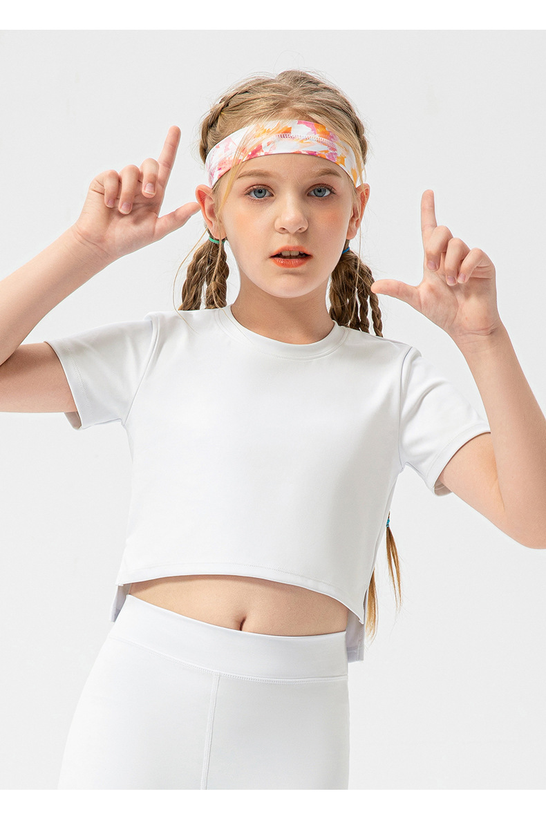 NWT Girls Kid Short Sleeve Shirt Cute Quick Dry Breathable Stretch Kids Children Yoga Sports Dance Tank Top Short Shirts