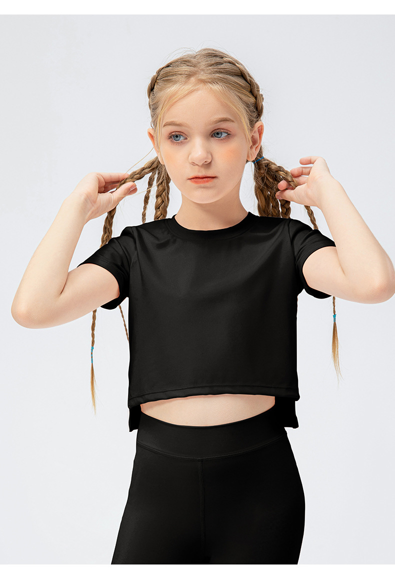 NWT Girls Kid Short Sleeve Shirt Cute Quick Dry Breathable Stretch Kids Children Yoga Sports Dance Tank Top Short Shirts