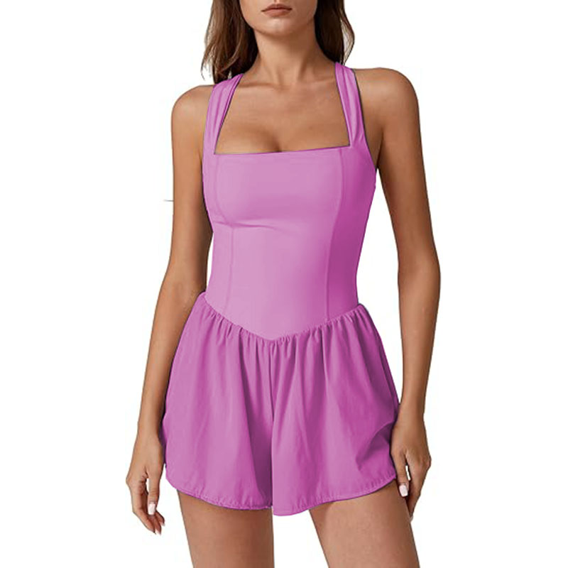 Women square neck sleeveless jumpsuit casual summer jumpsuit with pockets