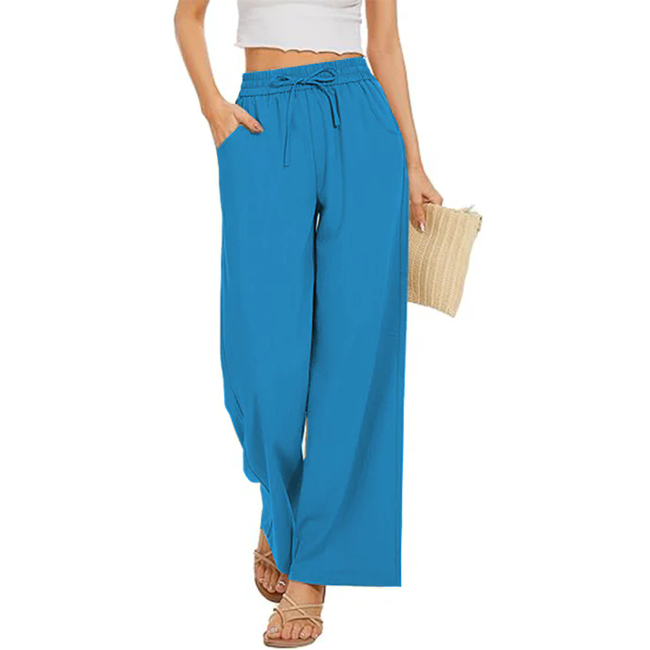 New Women Pants Pants Drawstring Waist Wide Leg Beach Pants