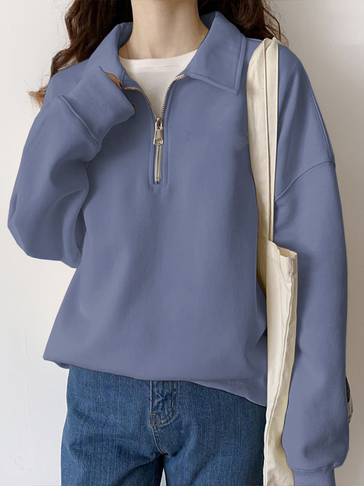 Women Fleece Loose Fit Sport Hoodie Half zipper Gym Fitness Coat 