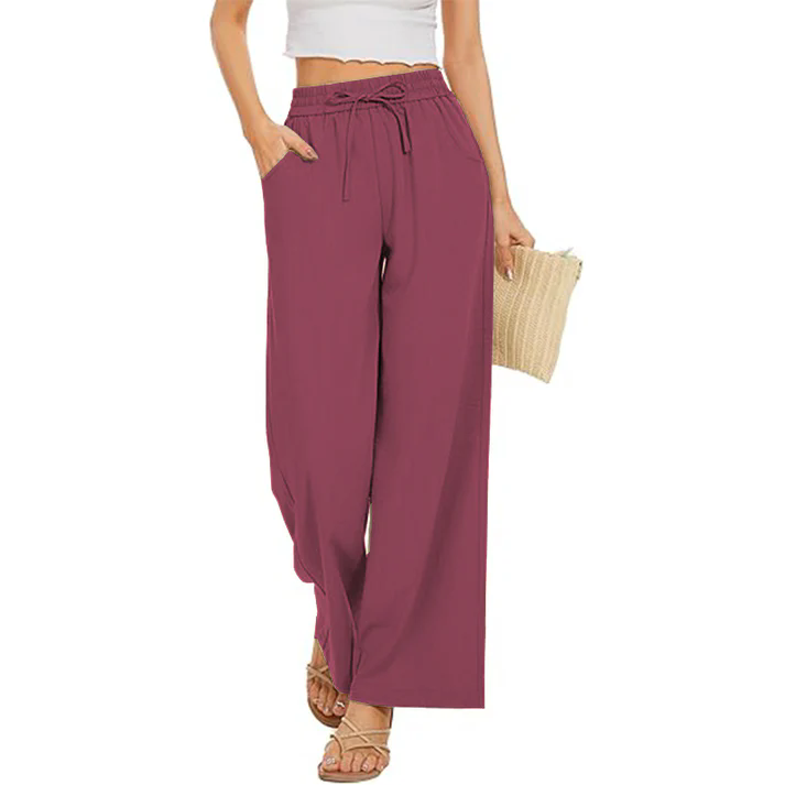 New Women Pants Pants Drawstring Waist Wide Leg Beach Pants