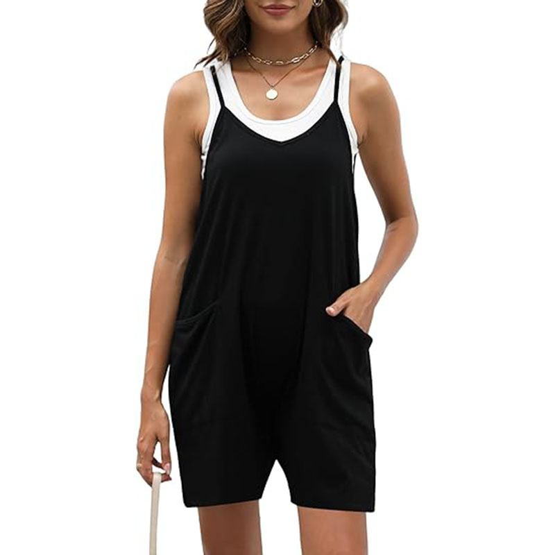 Women Loose Spaghetti Strap Shorts Jumpsuit with Pockets