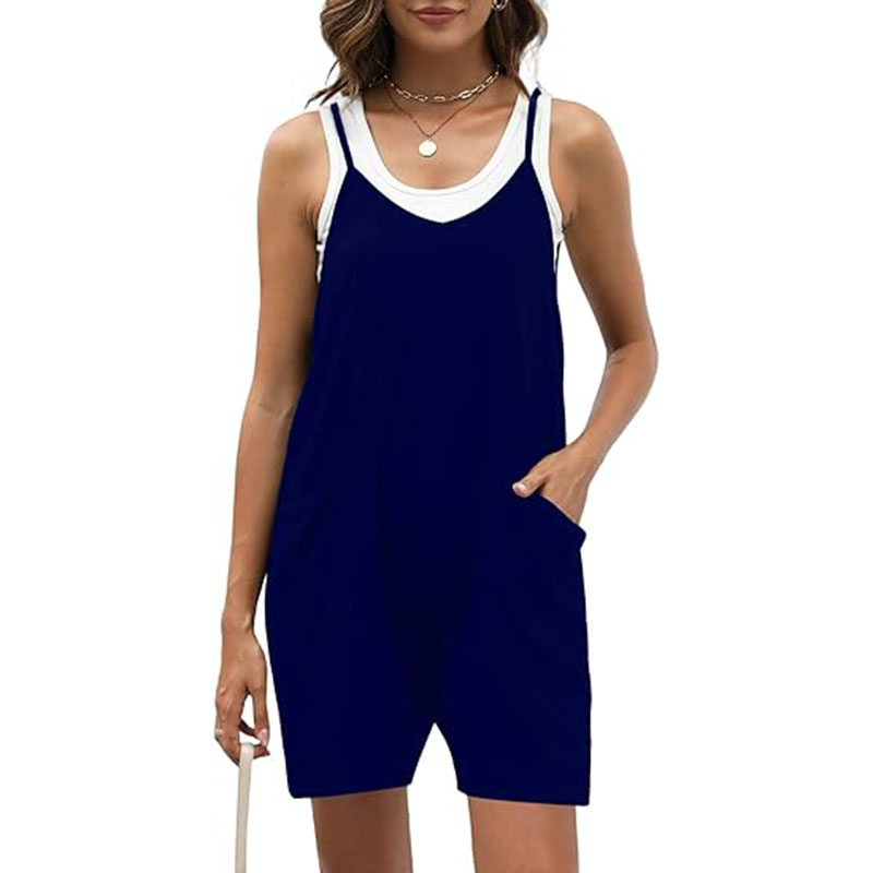 Women Loose Spaghetti Strap Shorts Jumpsuit with Pockets