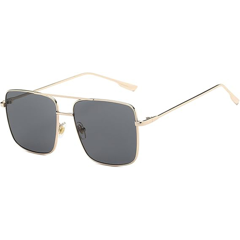 Trendy Oversized Square Sunglasses for Women Double Bridge Metal Frame
