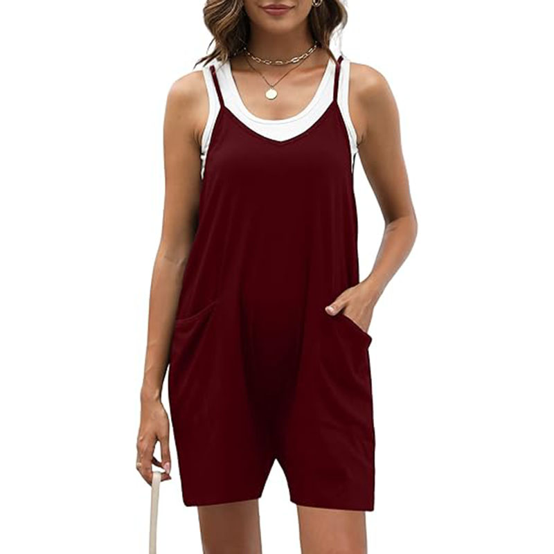 Women Loose Spaghetti Strap Shorts Jumpsuit with Pockets