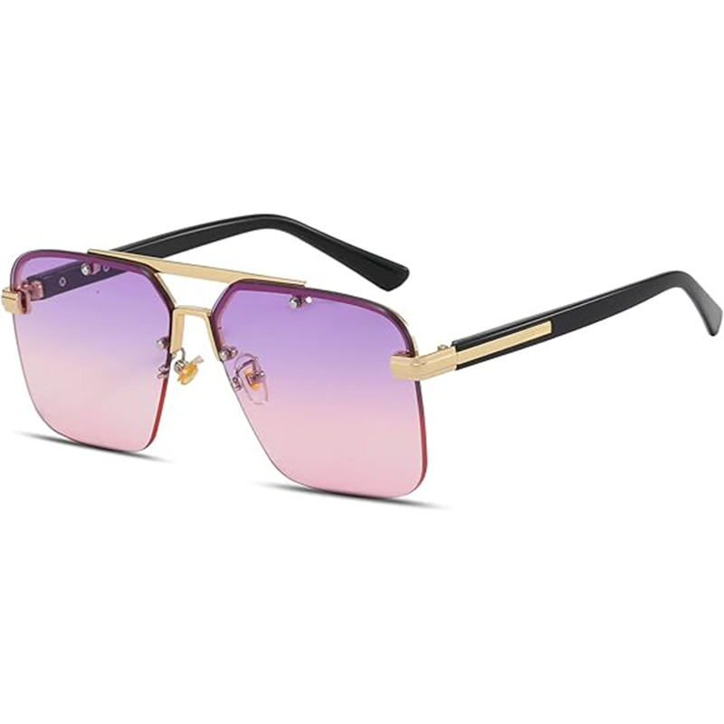 Womens Large Square Rimless Frame Sunglasses