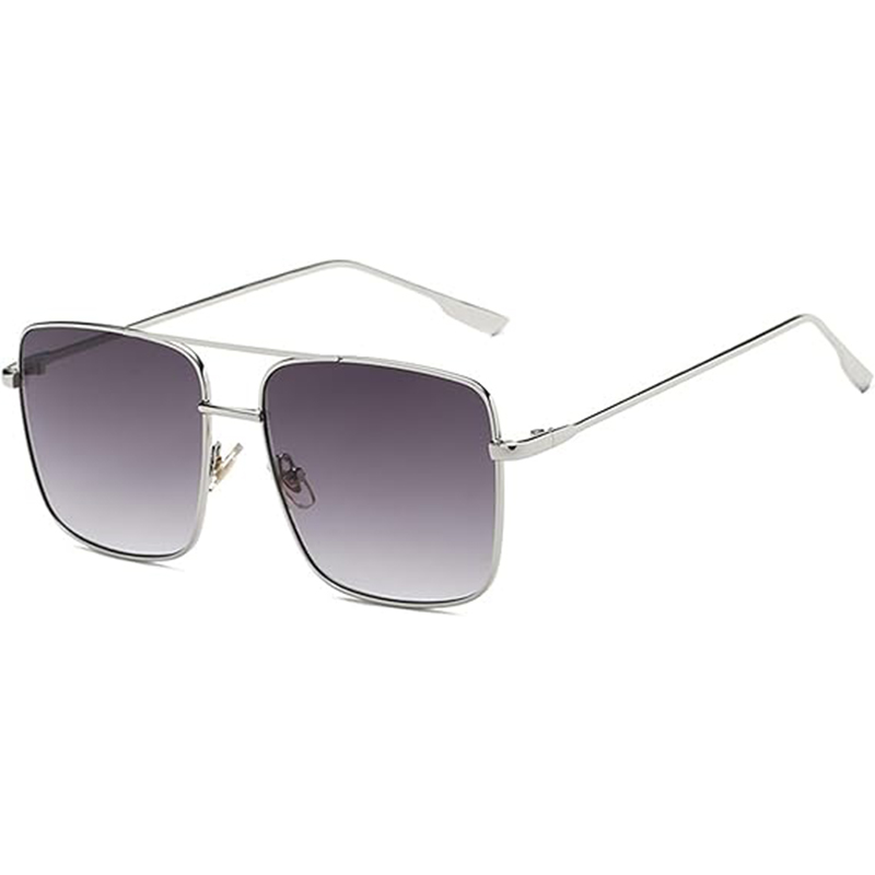 Trendy Oversized Square Sunglasses for Women Double Bridge Metal Frame