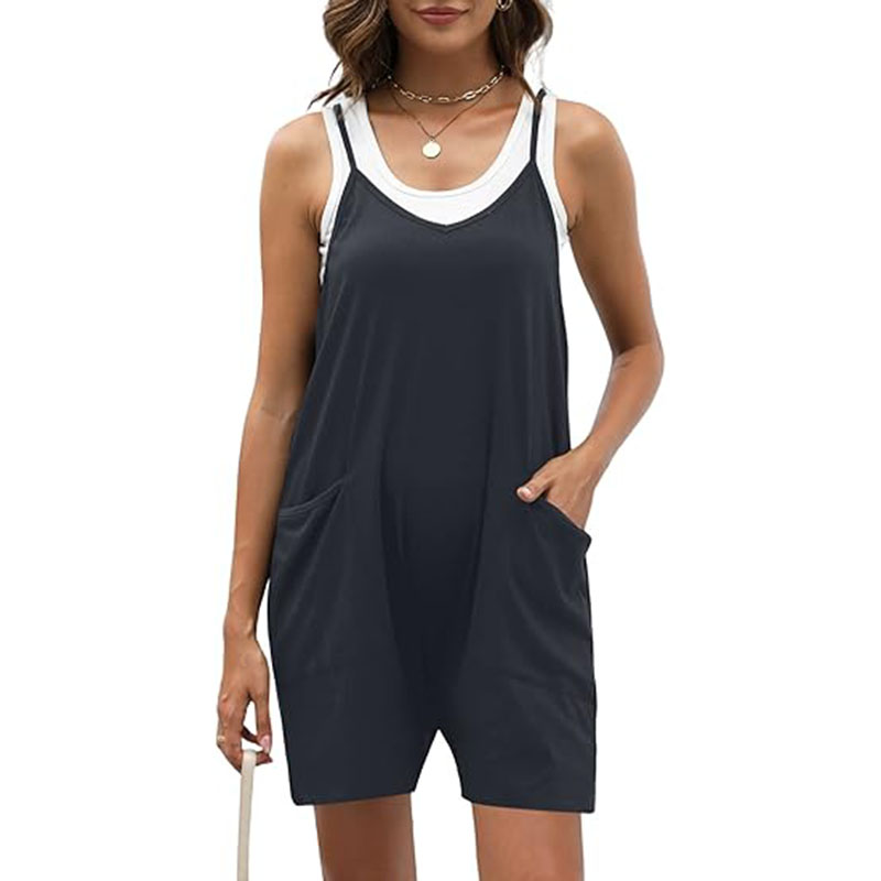 Women Loose Spaghetti Strap Shorts Jumpsuit with Pockets