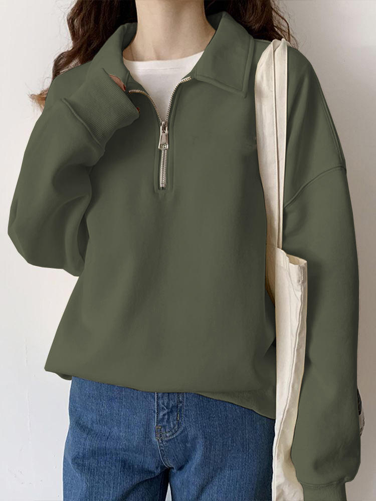 Women Fleece Loose Fit Sport Hoodie Half zipper Gym Fitness Coat 