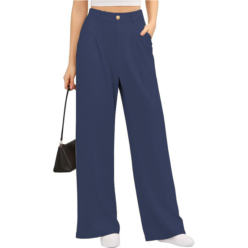 Womens Baggy Wide Leg Waisted Lounge Trousers with Pockets