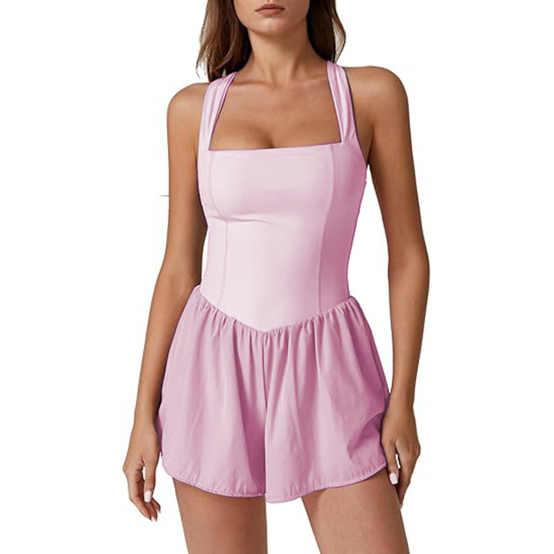 Women square neck sleeveless jumpsuit casual summer jumpsuit with pockets