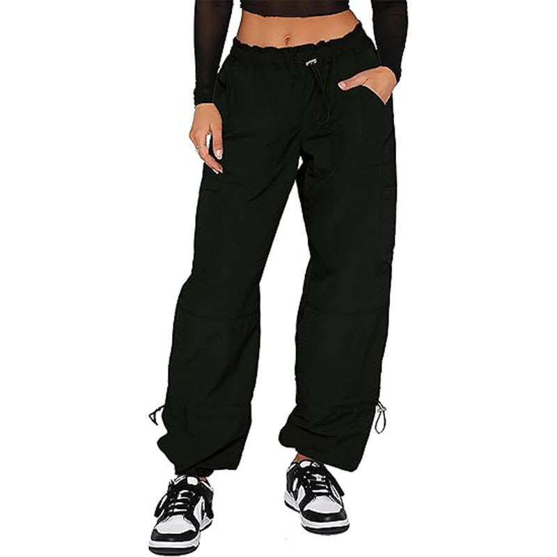 Women Drawstring Elastic Waist Baggy Parachute Pants