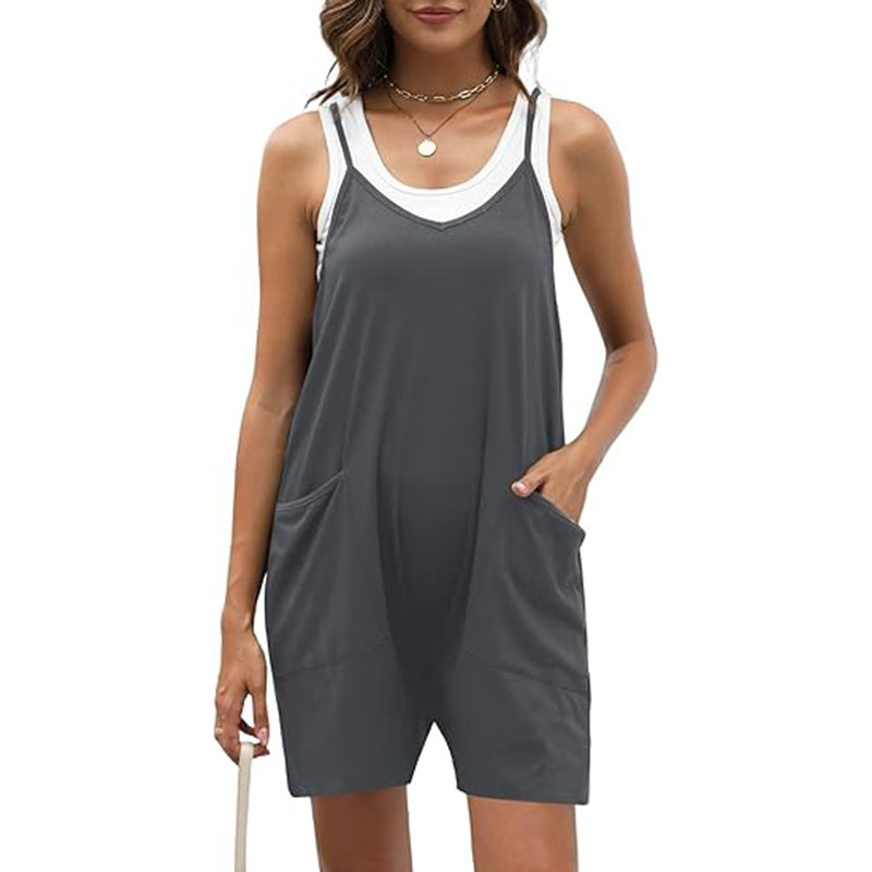Women Loose Spaghetti Strap Shorts Jumpsuit with Pockets