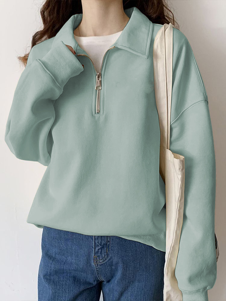 Women Fleece Loose Fit Sport Hoodie Half zipper Gym Fitness Coat 