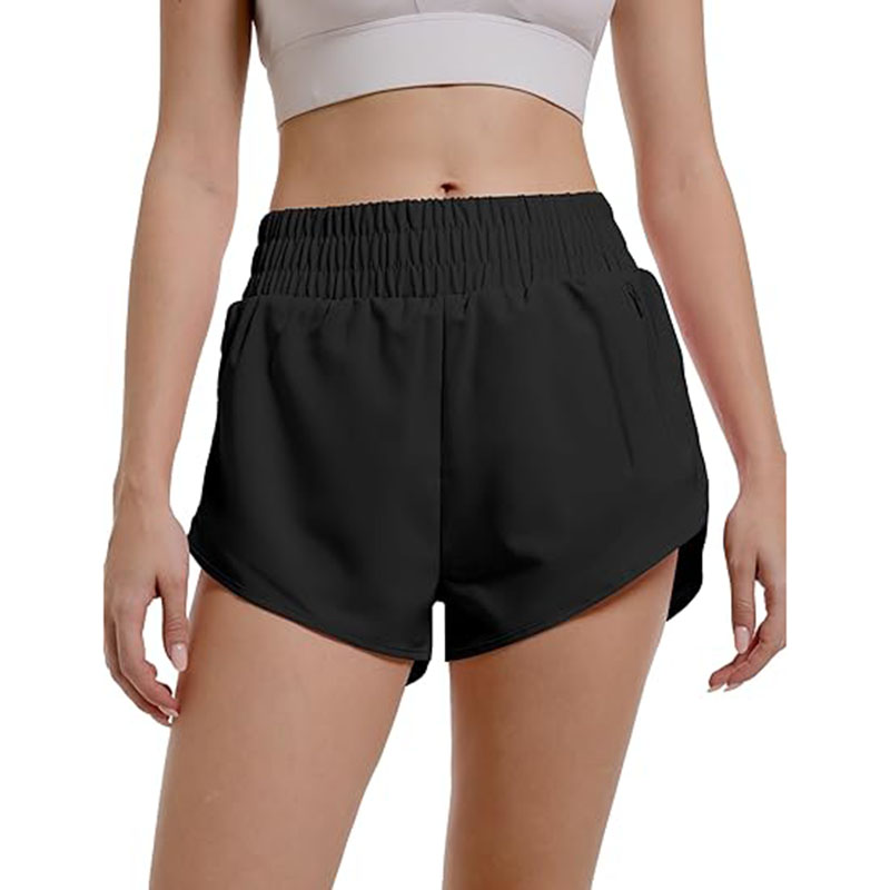 Womens Athletic Running with Zipper Pocket Workout Gym High Waisted Shorts